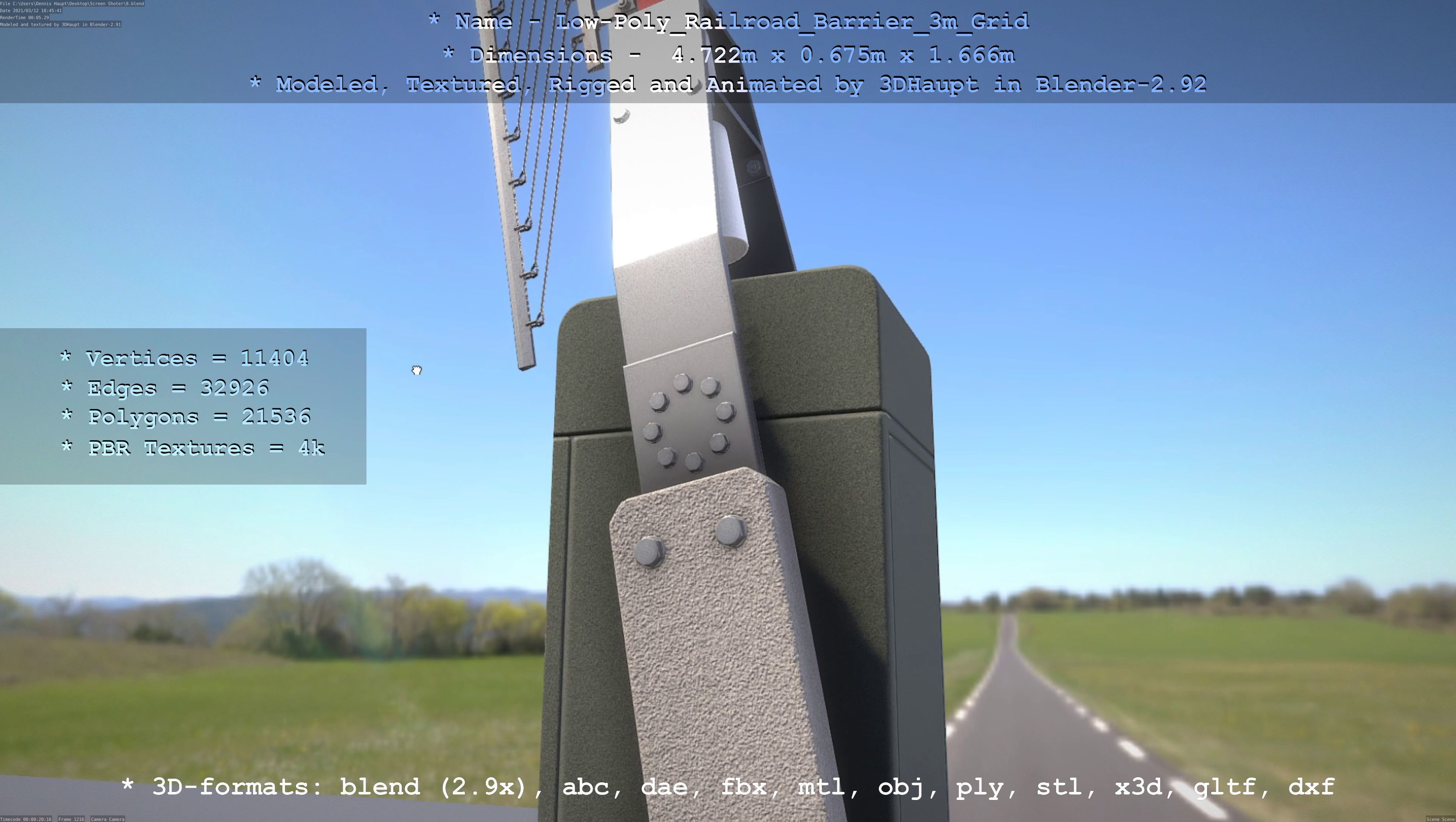 Railroad Barrier 3m Protective Grid High and Low-Poly Version 3D Model Collection_7