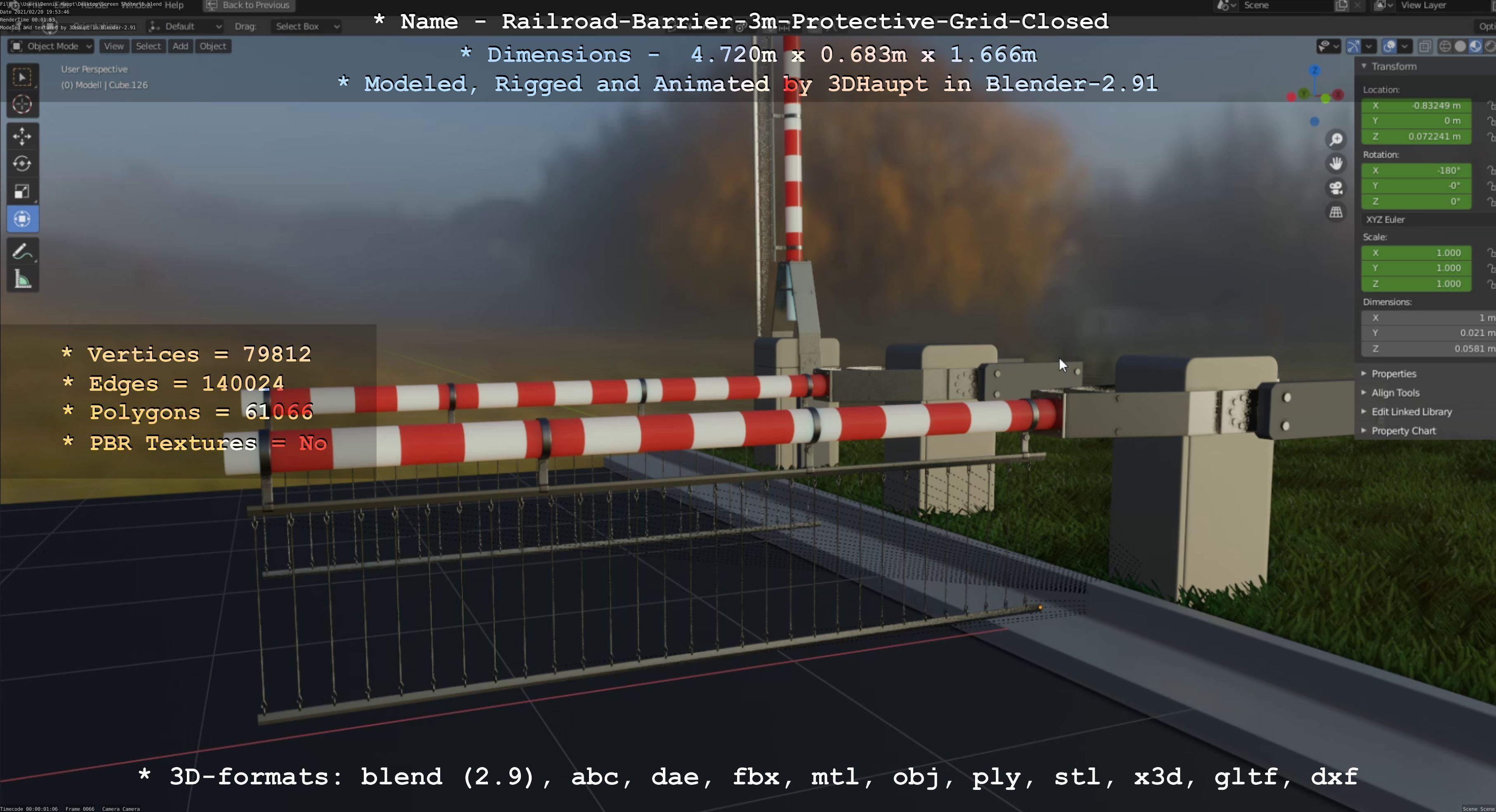 Railroad Barrier 3m Protective Grid High and Low-Poly Version 3D Model Collection_52