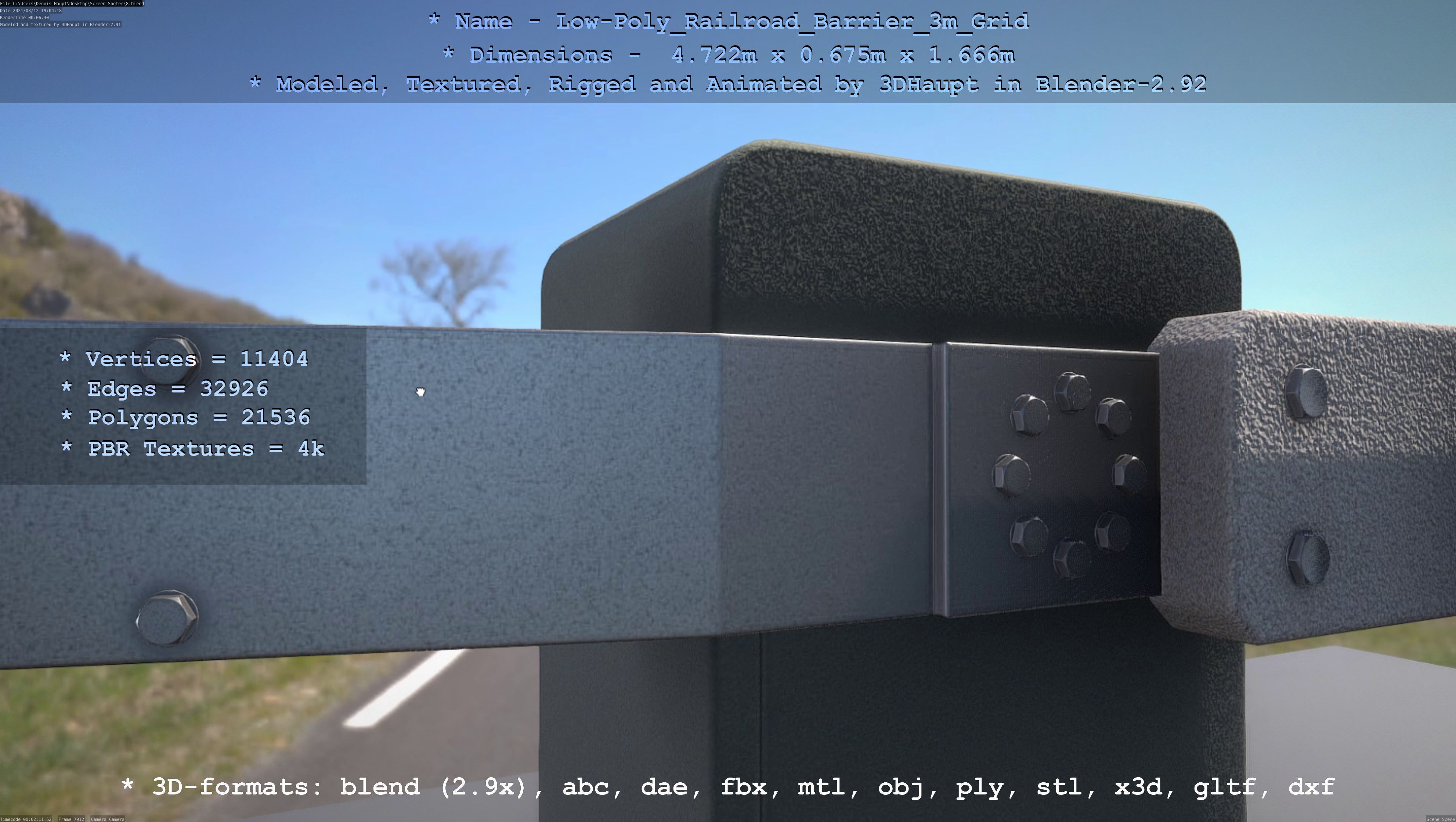 Railroad Barrier 3m Protective Grid High and Low-Poly Version 3D Model Collection_10