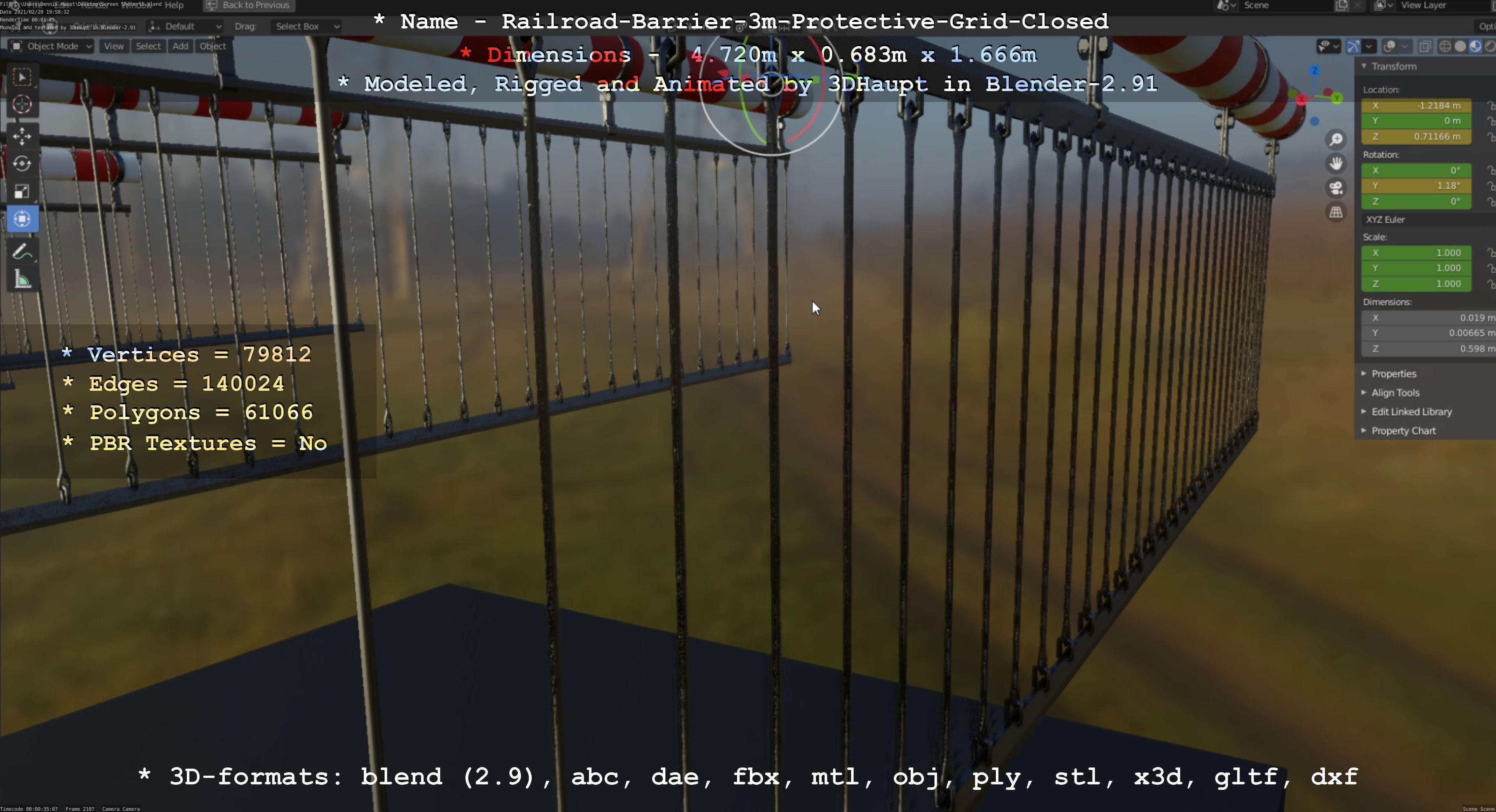 Railroad Barrier 3m Protective Grid High and Low-Poly Version 3D Model Collection_46