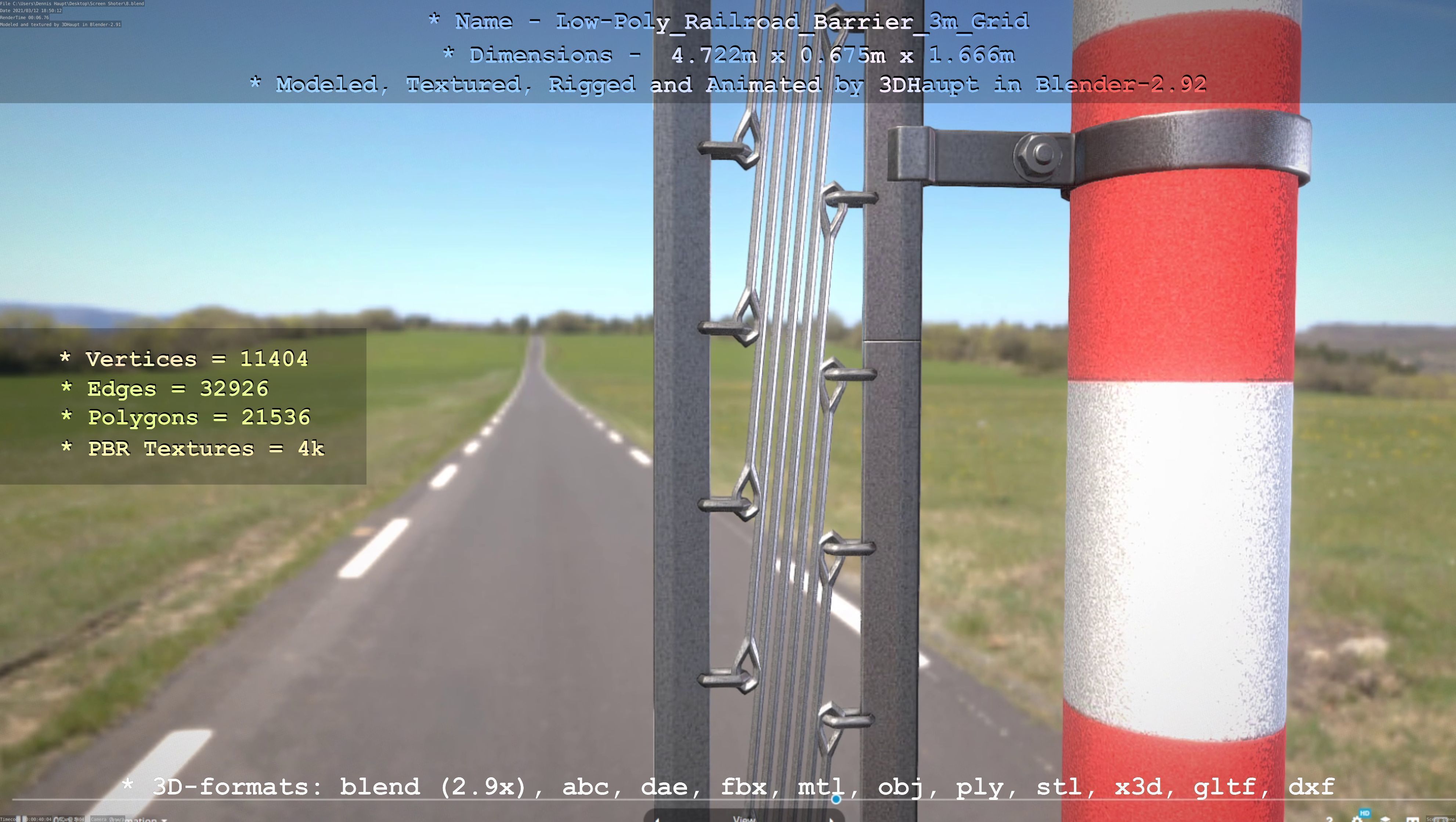 Railroad Barrier 3m Protective Grid High and Low-Poly Version 3D Model Collection_22