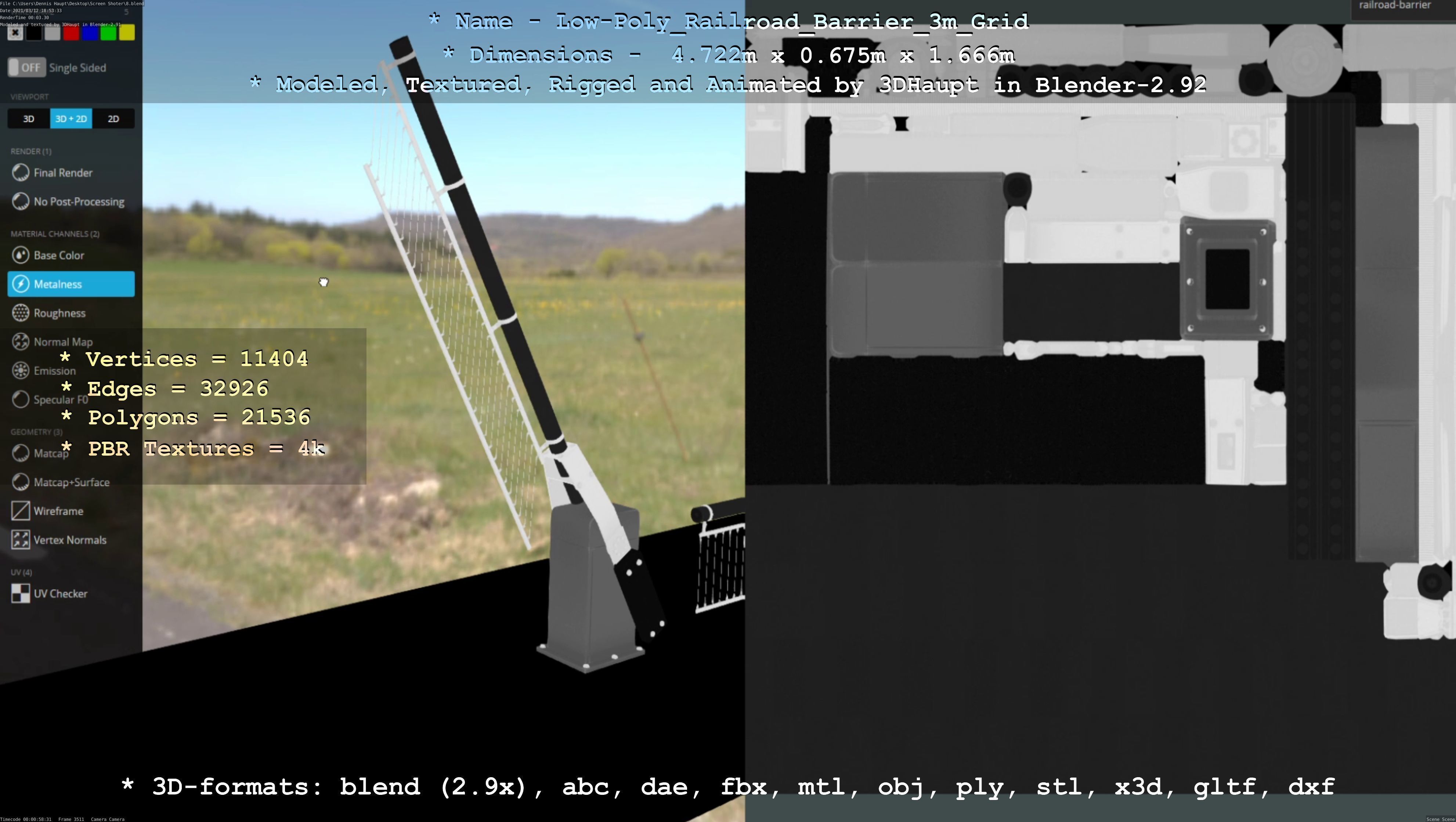 Railroad Barrier 3m Protective Grid High and Low-Poly Version 3D Model Collection_5