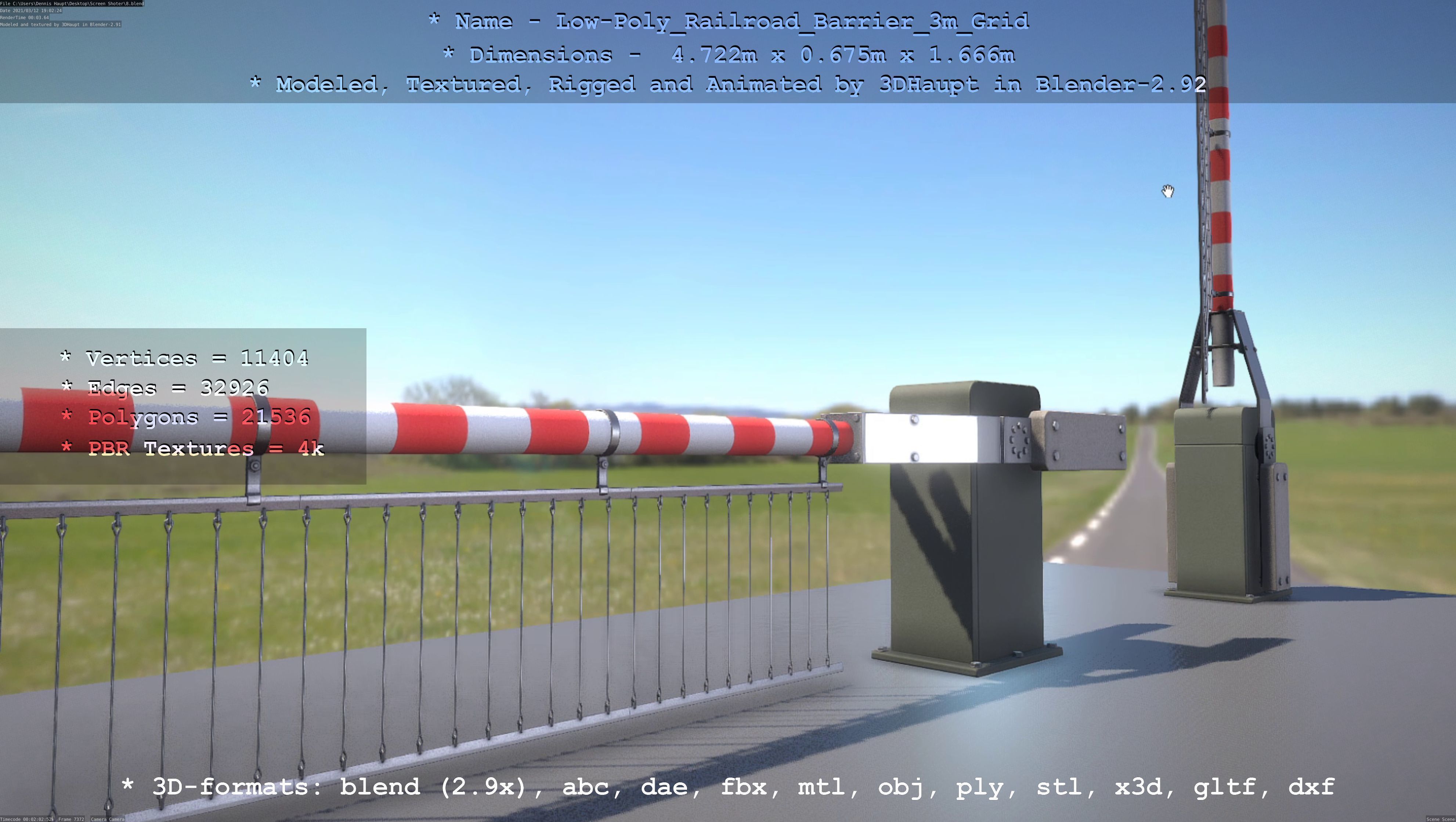Railroad Barrier 3m Protective Grid High and Low-Poly Version 3D Model Collection_21