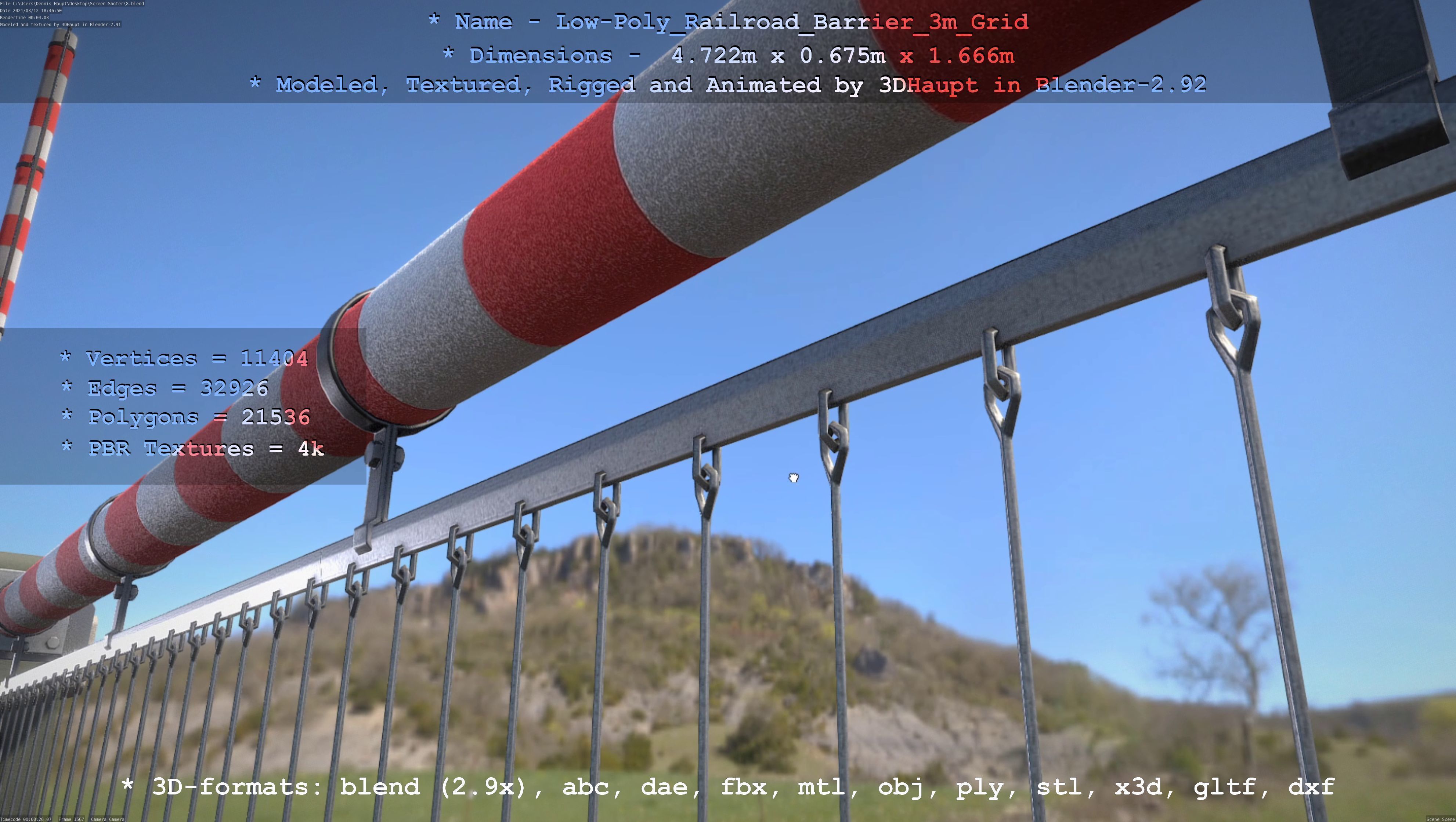 Railroad Barrier 3m Protective Grid High and Low-Poly Version 3D Model Collection_19