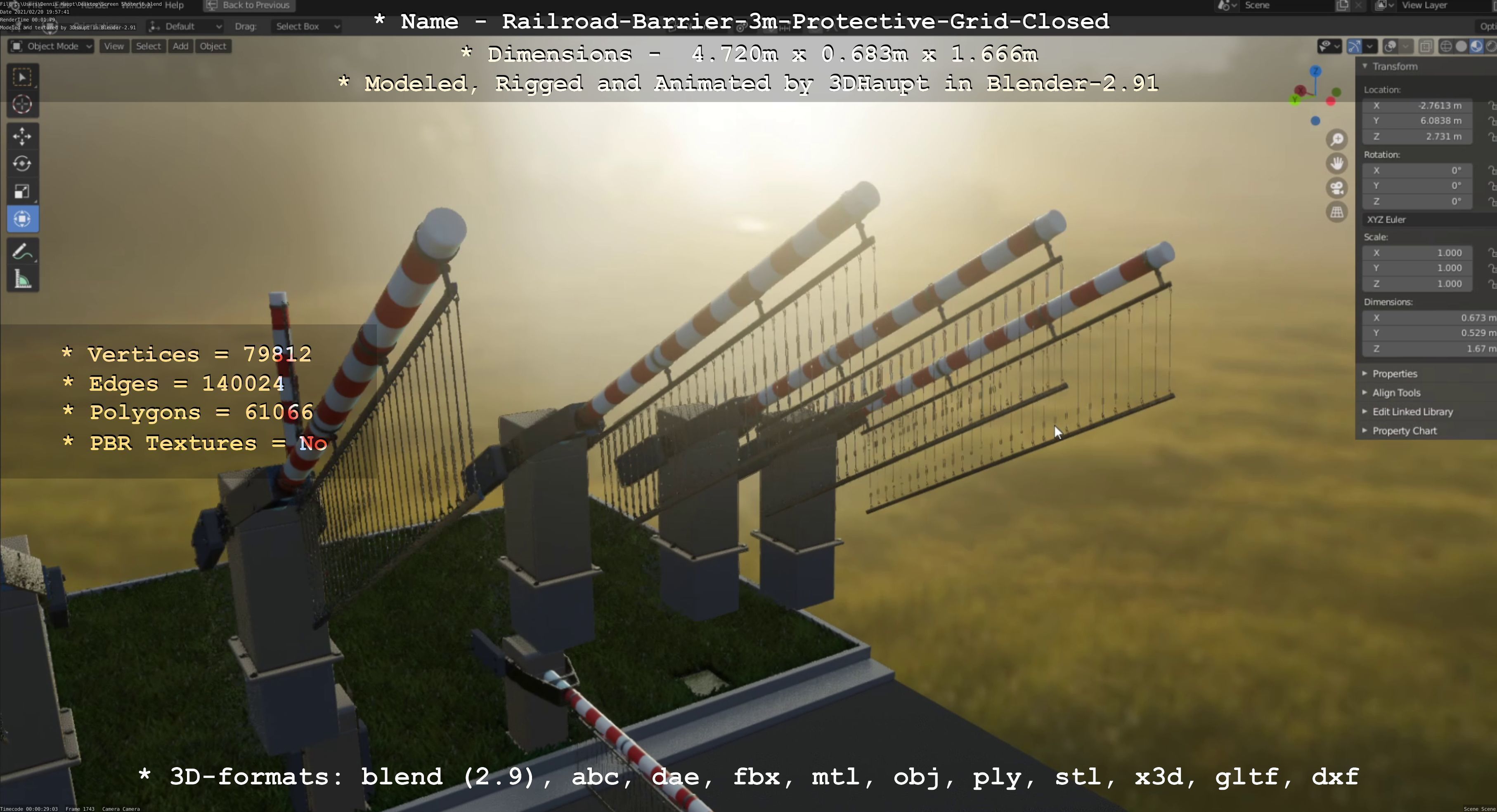 Railroad Barrier 3m Protective Grid High and Low-Poly Version 3D Model Collection_37