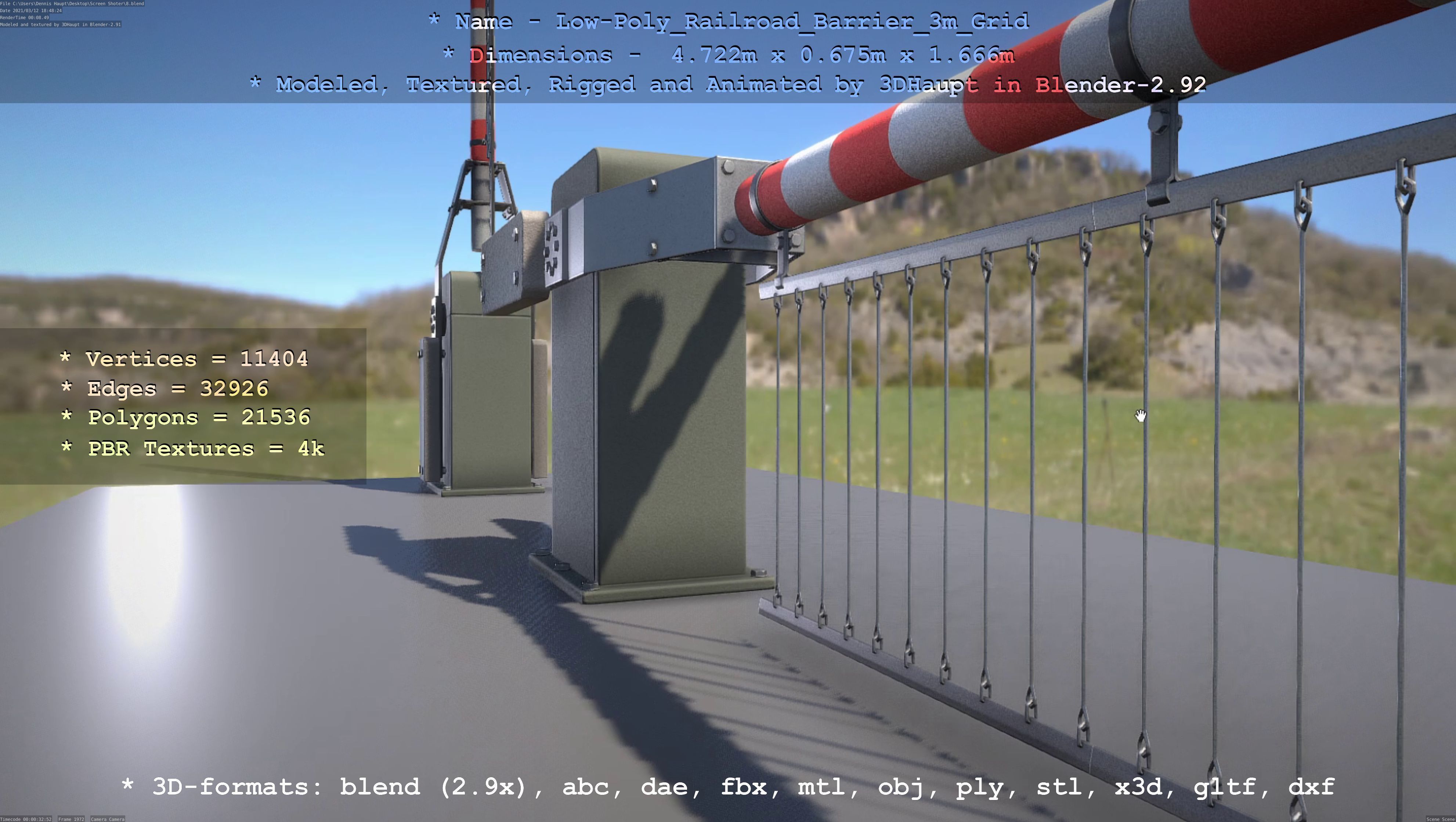 Railroad Barrier 3m Protective Grid High and Low-Poly Version 3D Model Collection_15