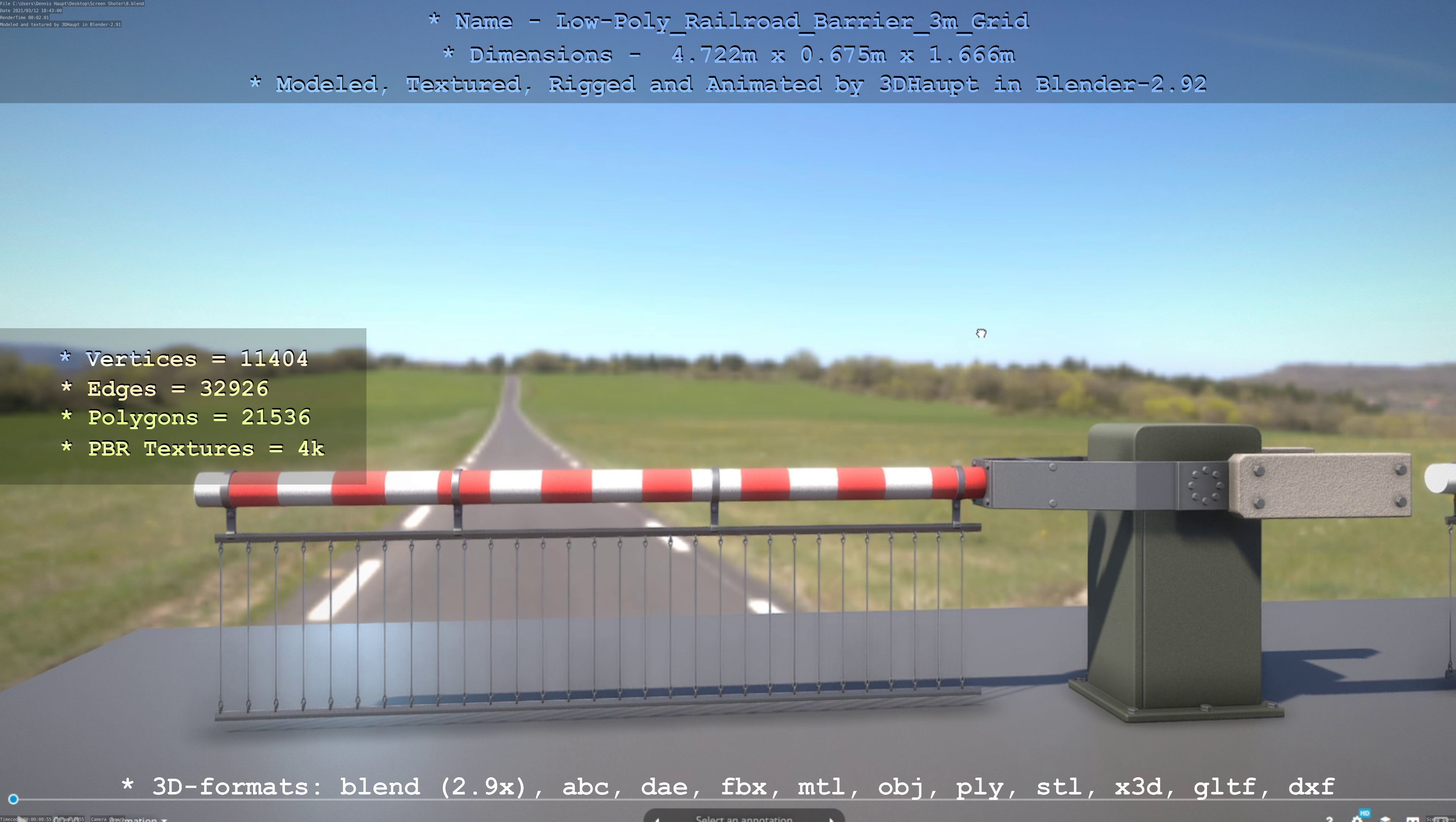Railroad Barrier 3m Protective Grid High and Low-Poly Version 3D Model Collection_14