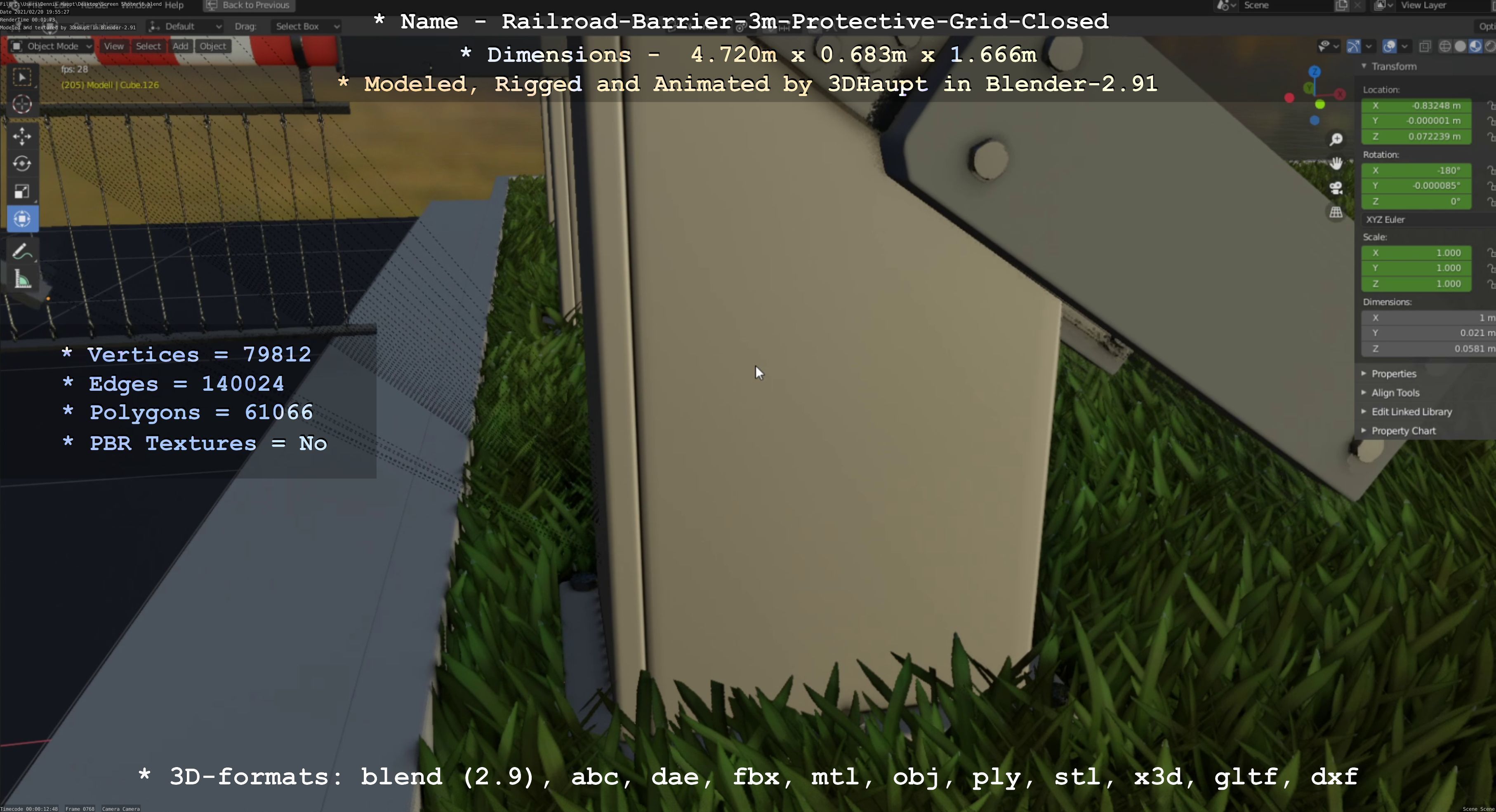 Railroad Barrier 3m Protective Grid High and Low-Poly Version 3D Model Collection_43