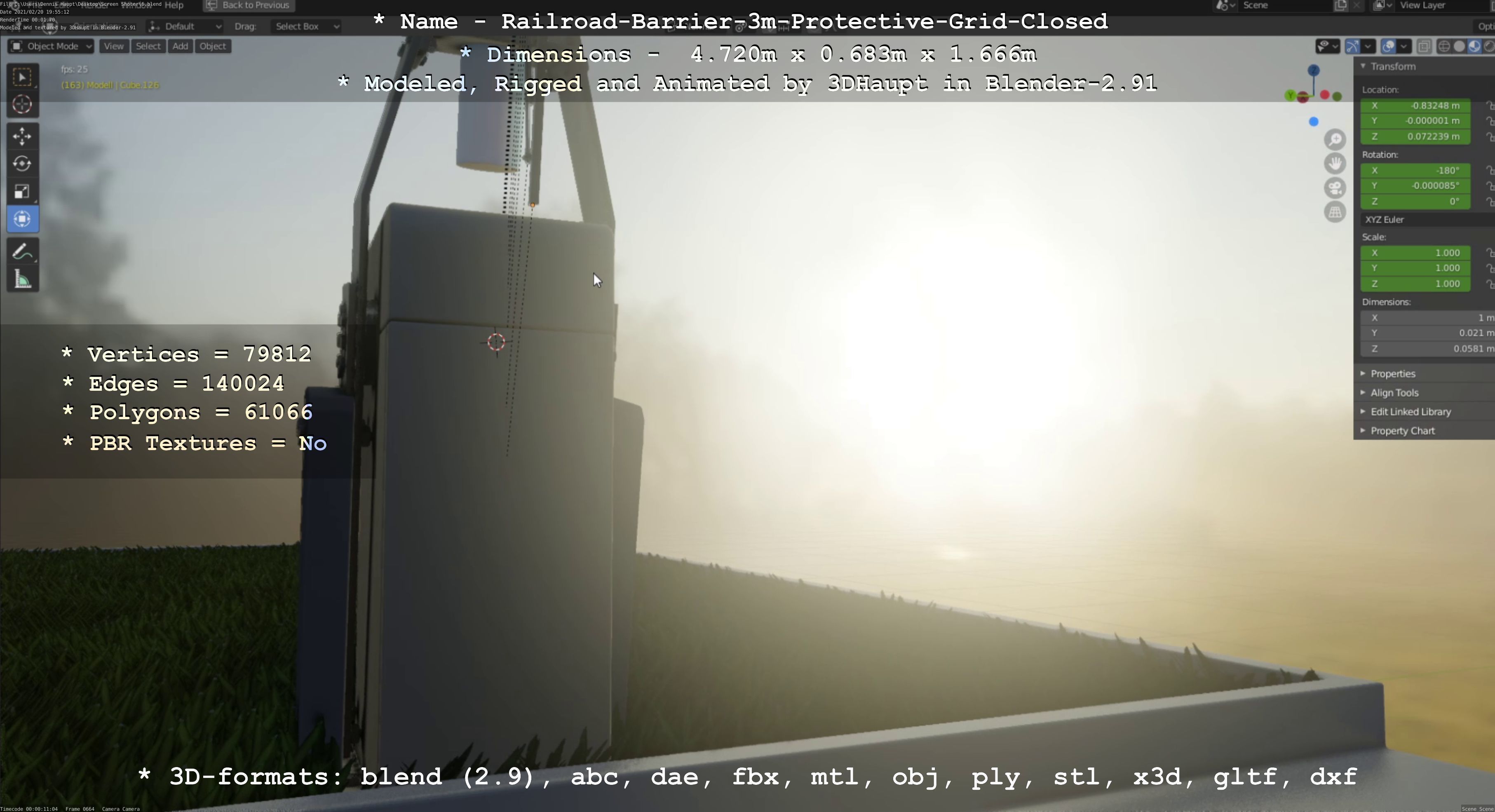 Railroad Barrier 3m Protective Grid High and Low-Poly Version 3D Model Collection_41