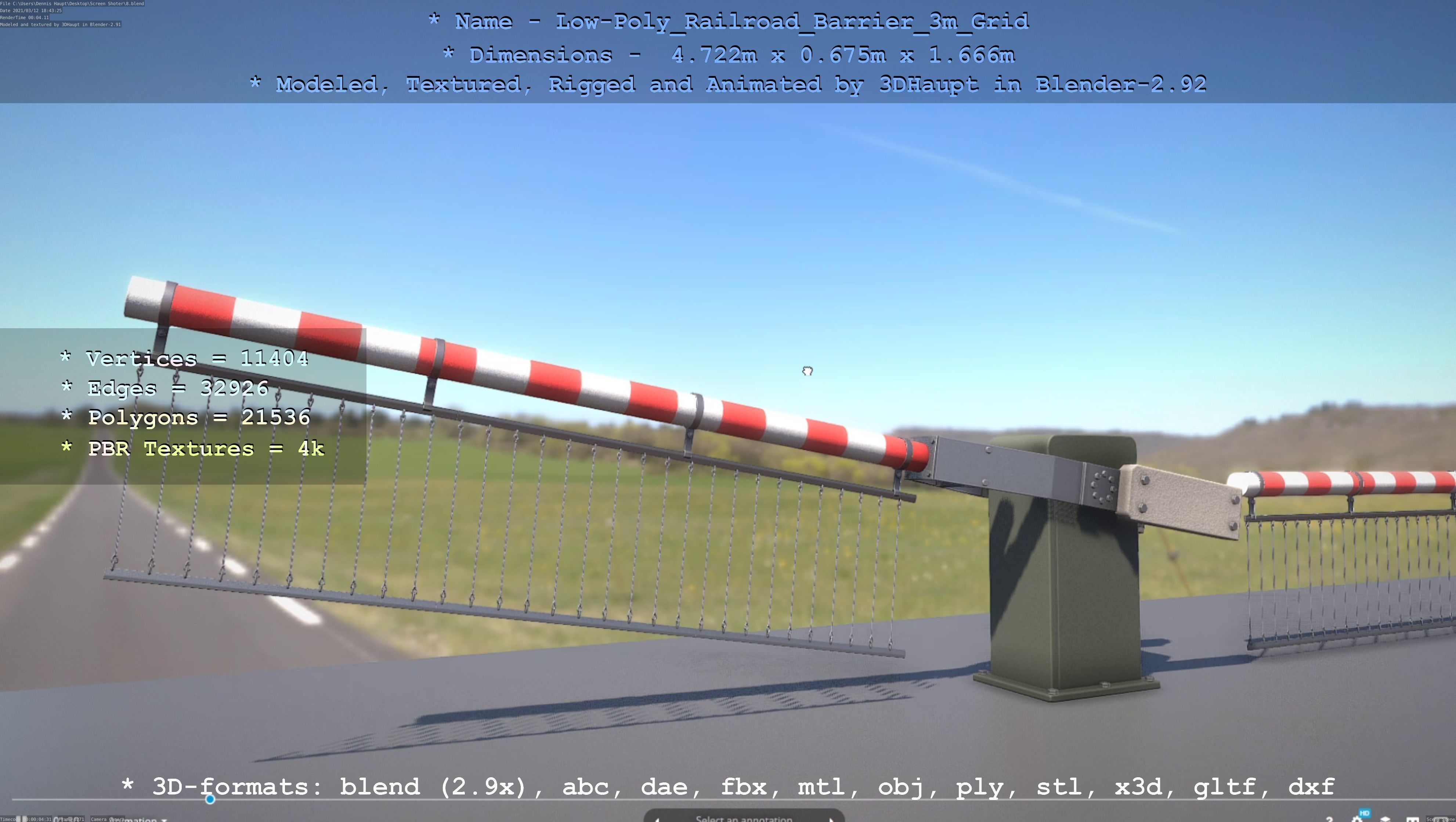 Railroad Barrier 3m Protective Grid High and Low-Poly Version 3D Model Collection_20