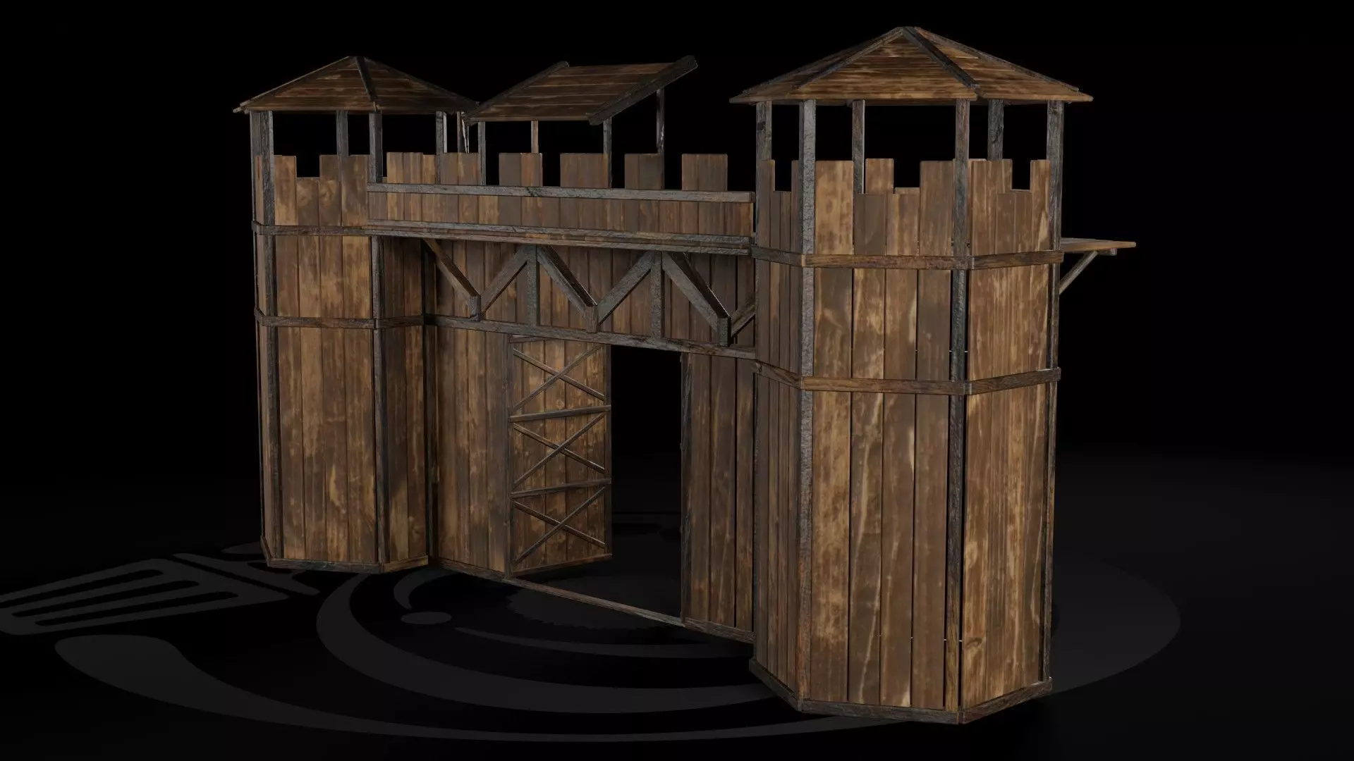 AAA Wooden Enterable Medieval Primal Wall Gate 01 R Low-poly 3D model