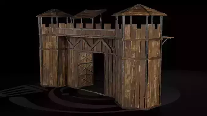 AAA Wooden Enterable Medieval Primal Wall Gate 01 R Low-poly 3D model
