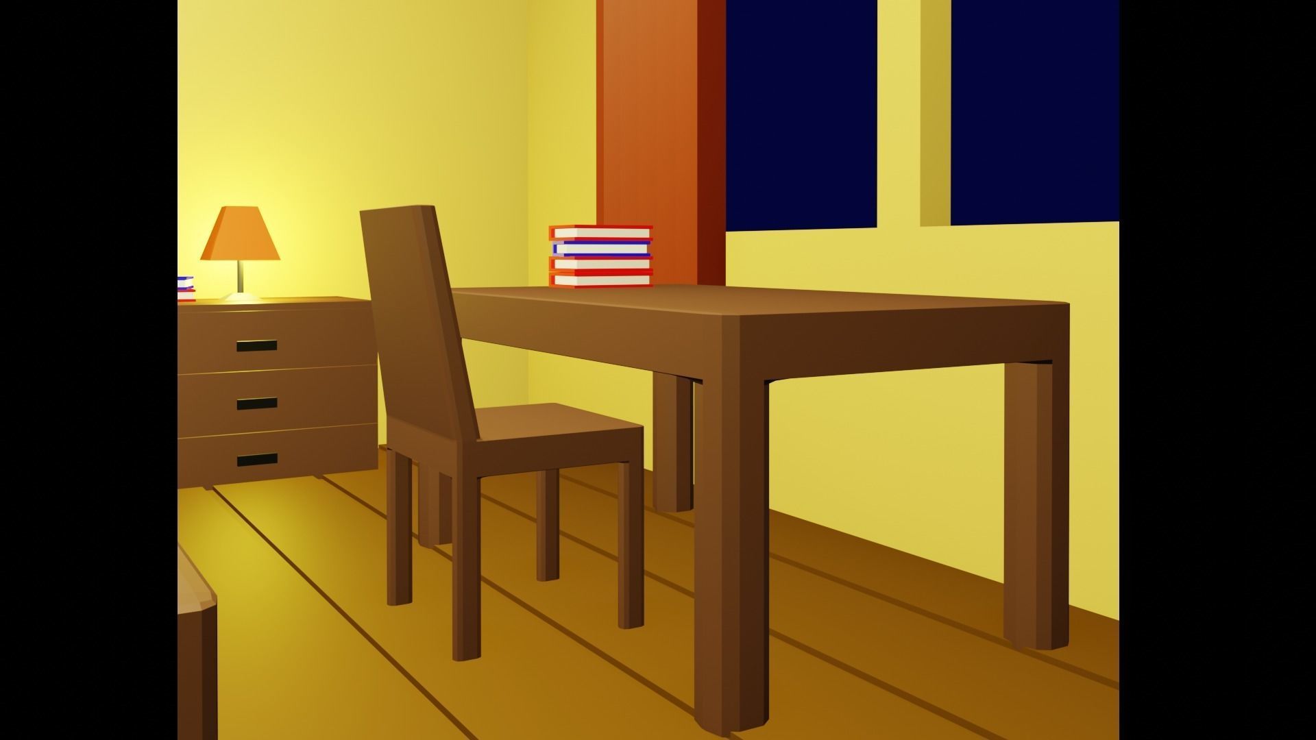 Bedroom room with bed and desk Free low-poly 3D model_3