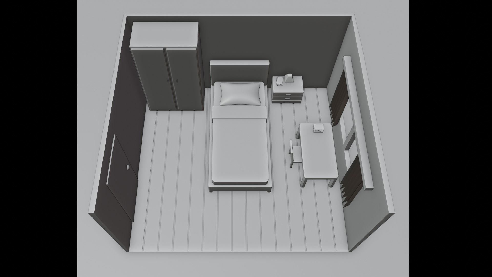 Bedroom room with bed and desk Free low-poly 3D model_9