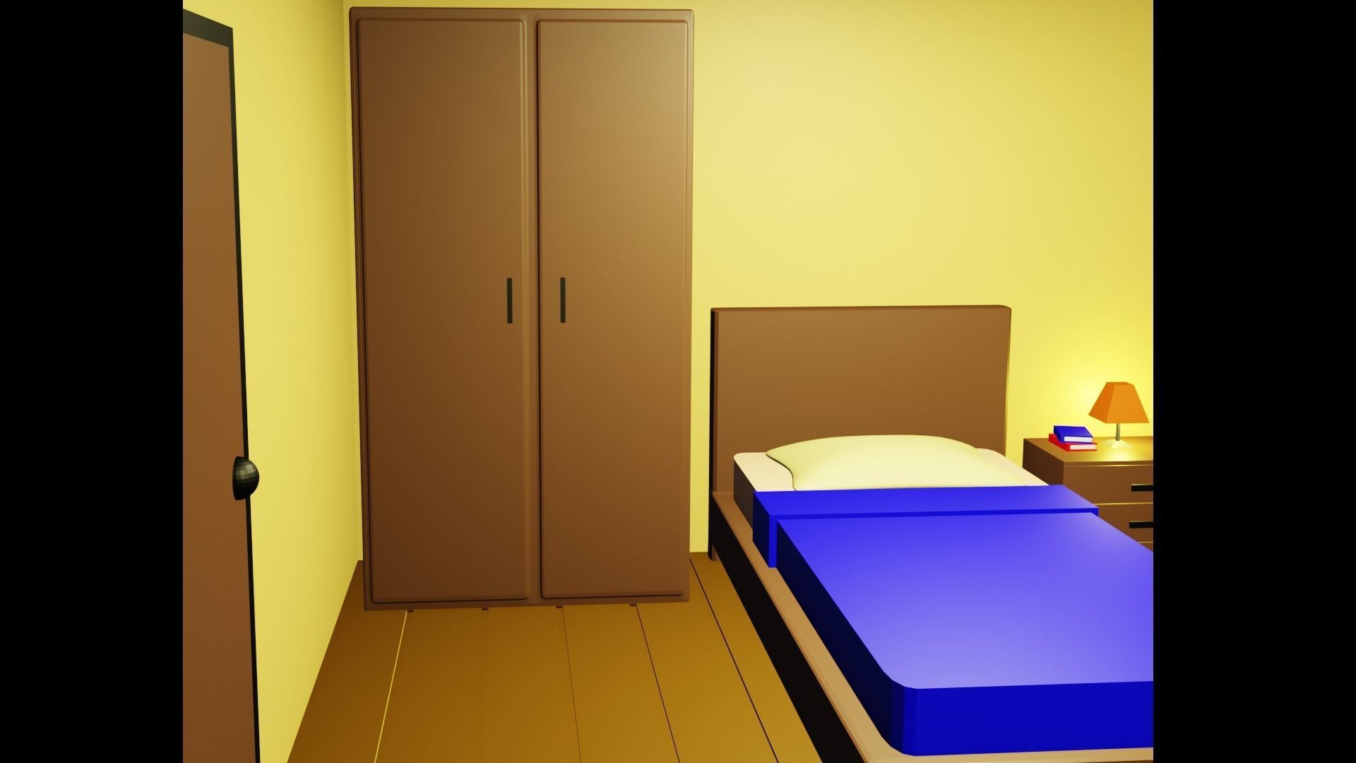 Bedroom room with bed and desk Free low-poly 3D model_2