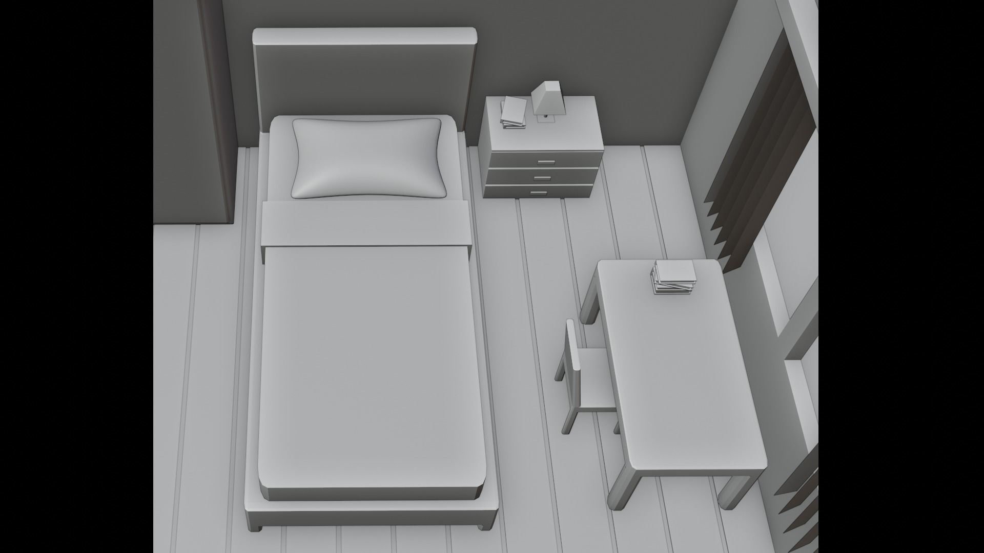 Bedroom room with bed and desk Free low-poly 3D model_8