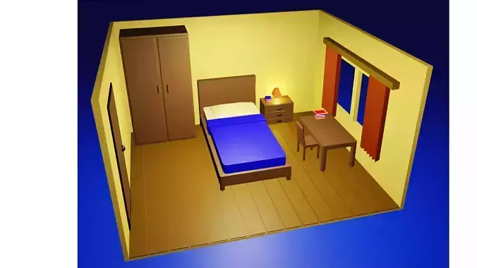 Bedroom room with bed and desk