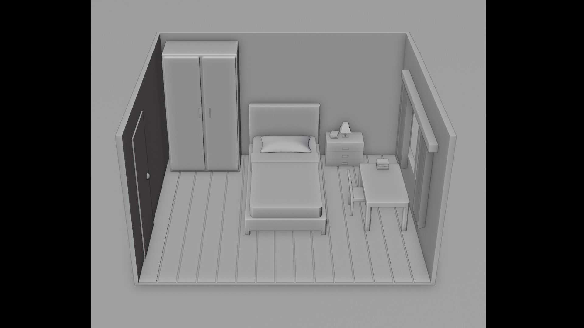 Bedroom room with bed and desk Free low-poly 3D model_6