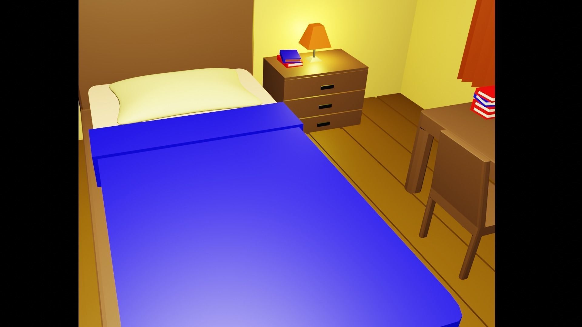 Bedroom room with bed and desk Free low-poly 3D model_5