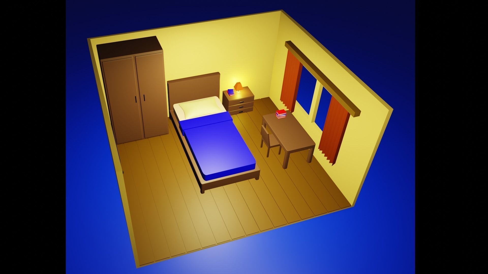 Bedroom room with bed and desk Free low-poly 3D model_11
