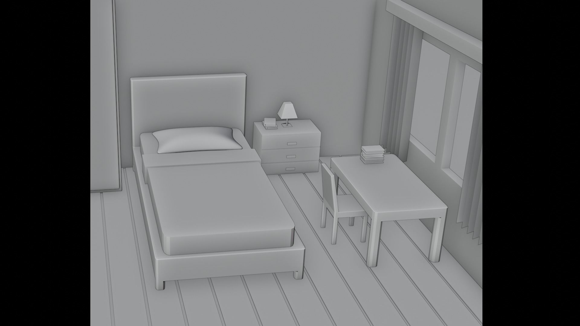 Bedroom room with bed and desk Free low-poly 3D model_7