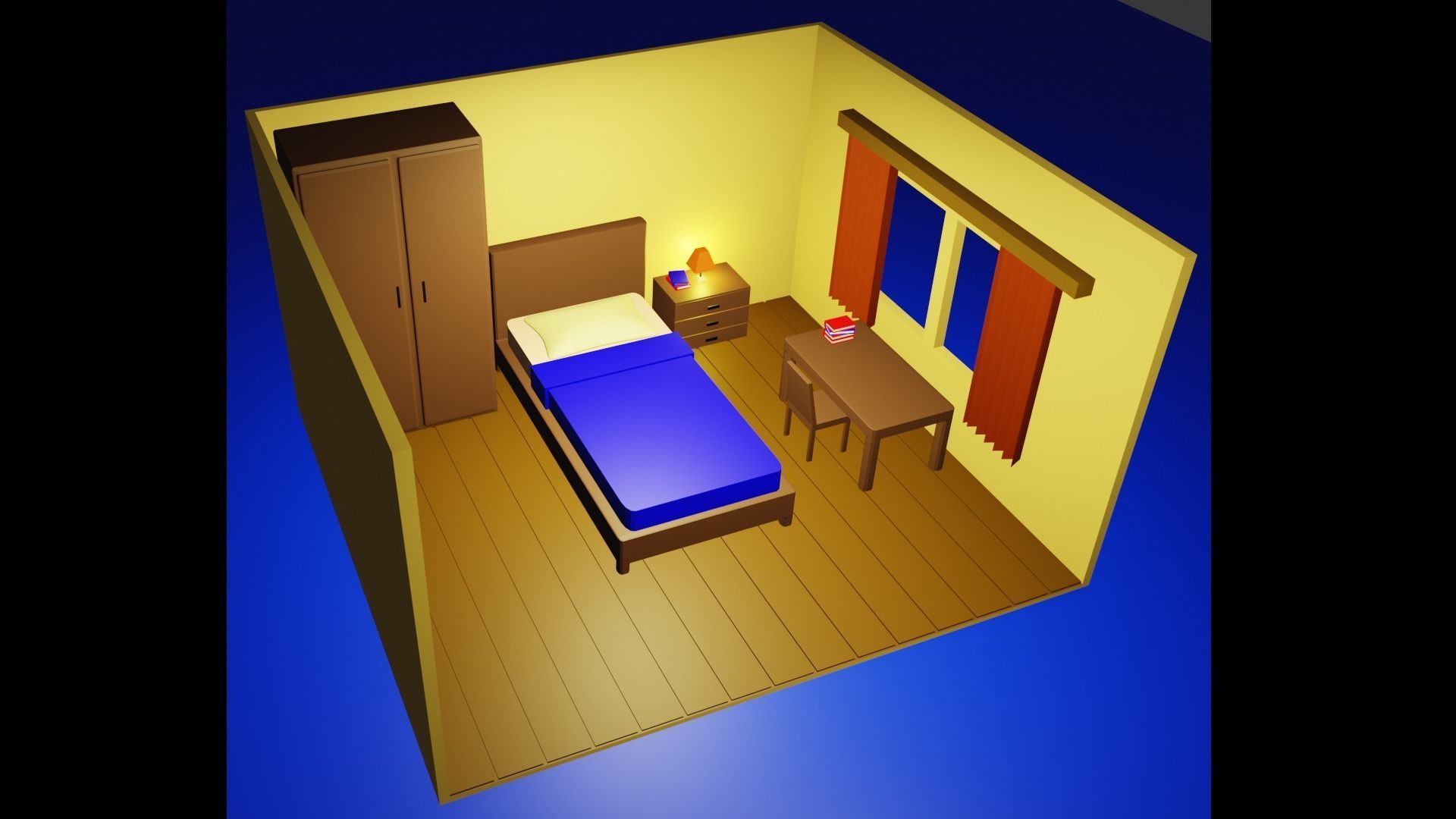Bedroom room with bed and desk Free low-poly 3D model_10