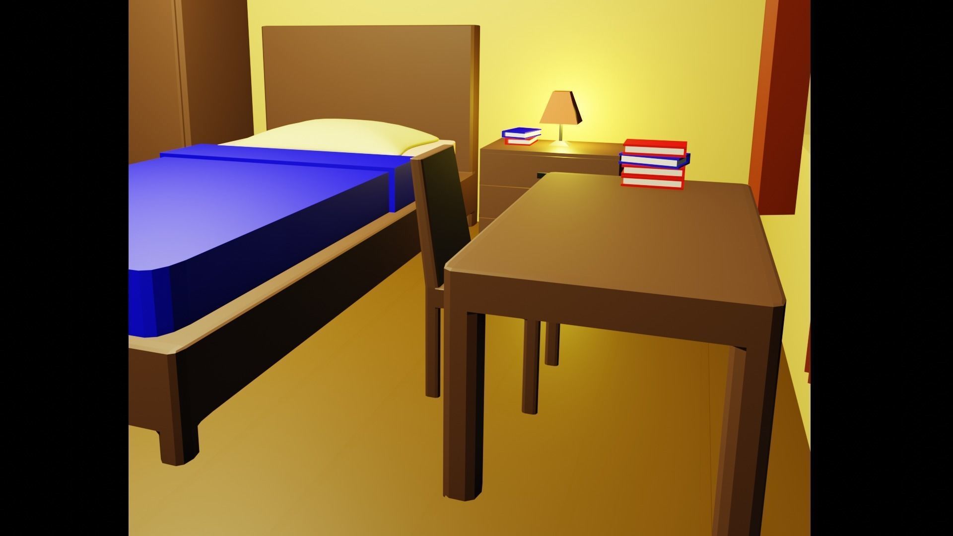 Bedroom room with bed and desk Free low-poly 3D model_1