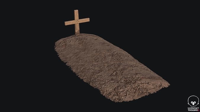 Grave PBR Game-ready with cross Low-poly 3D model