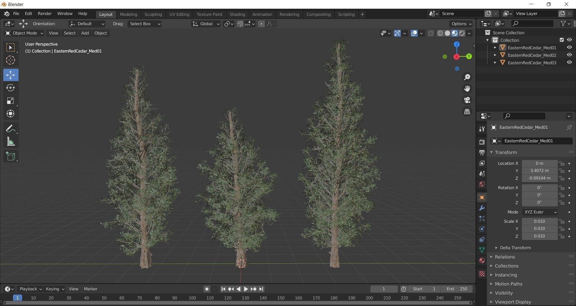Eastern Red Cedar tree collection 12 trees Models in the scene Low-poly 3D model_9