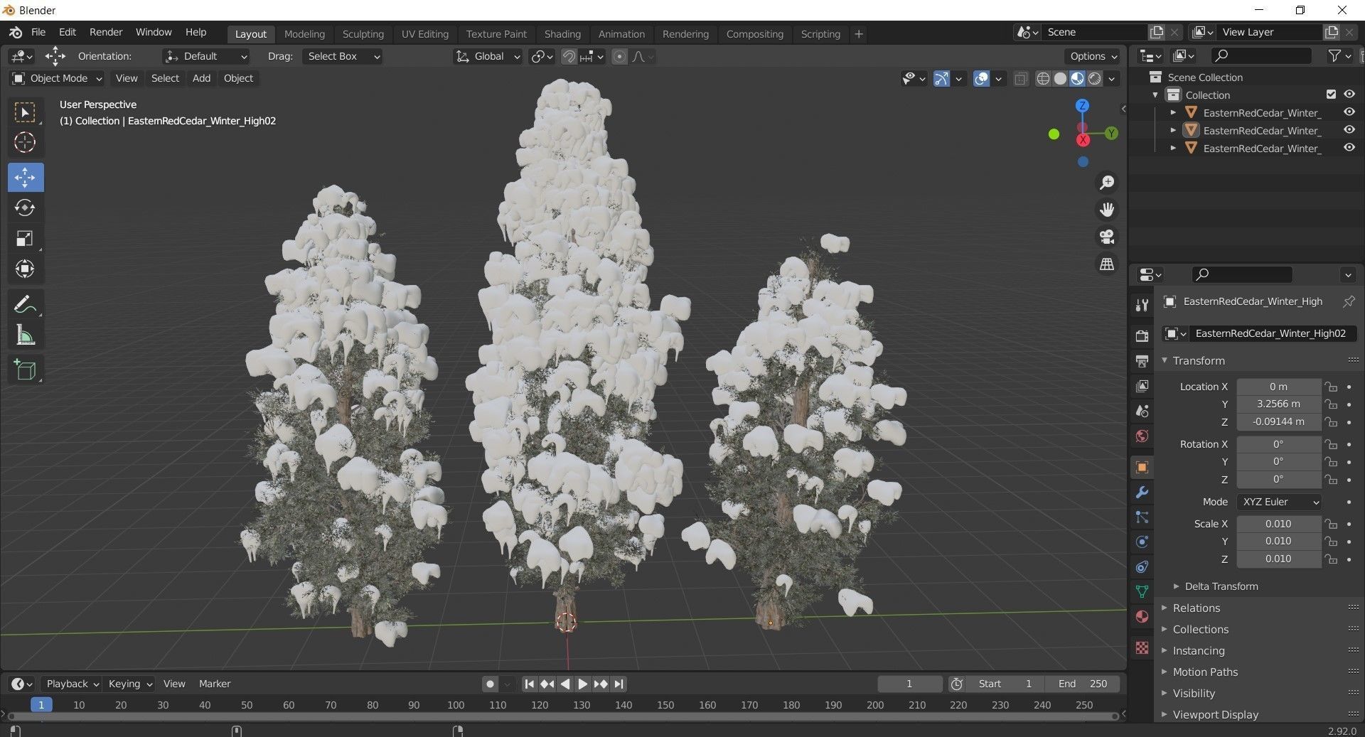 Eastern Red Cedar tree collection 12 trees Models in the scene Low-poly 3D model_21