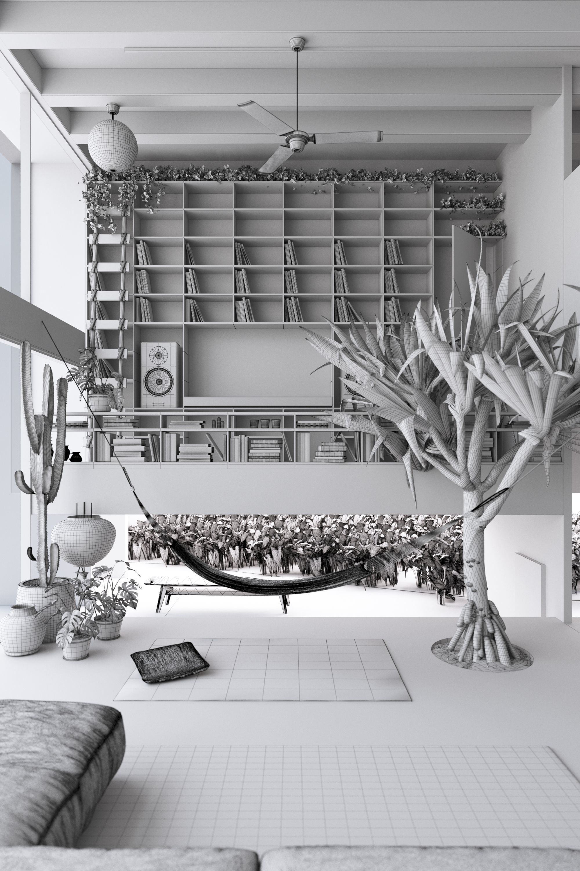  A Brutalist Tropical Home - Interior Scene 1 - Realistic Sample 3D model_1