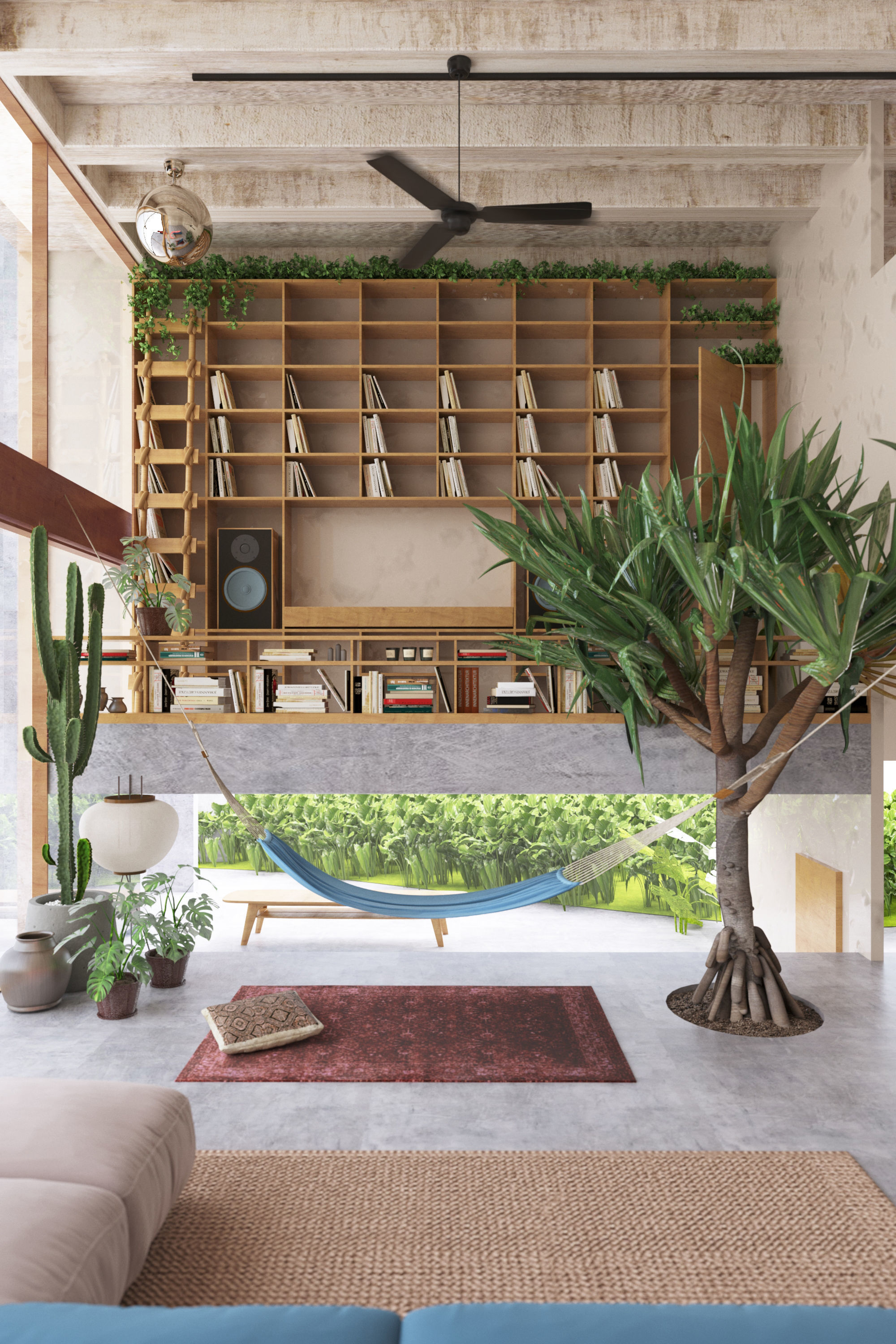  A Brutalist Tropical Home - Interior Scene 1 - Realistic Sample 3D model_2