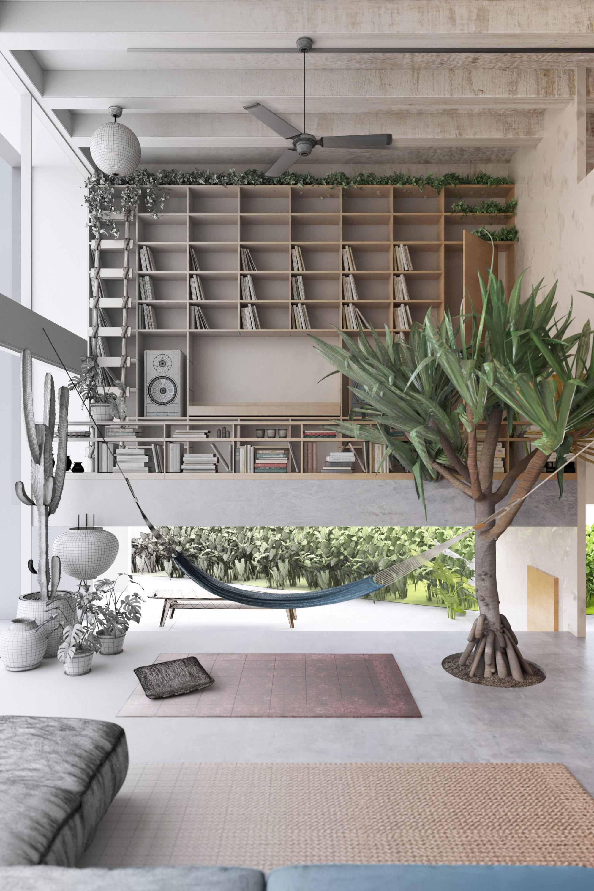  A Brutalist Tropical Home - Interior Scene 1 - Realistic Sample 3D model_3