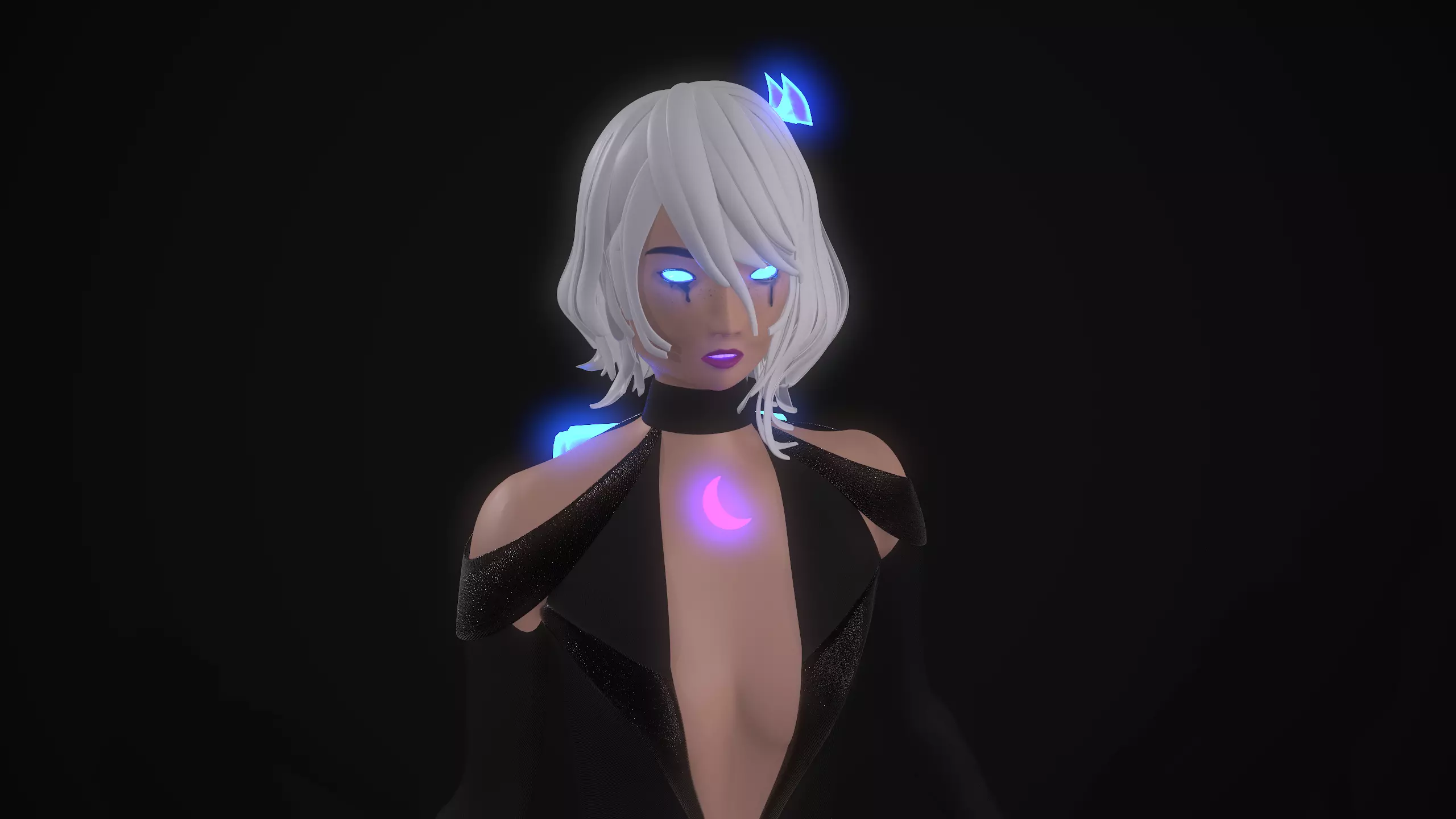 Violet sexy girl with glowing eyes 3D model_0