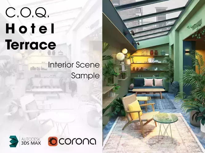 COQ Hotel Terrace - Interior Scene  - Realistic Sample 3D model