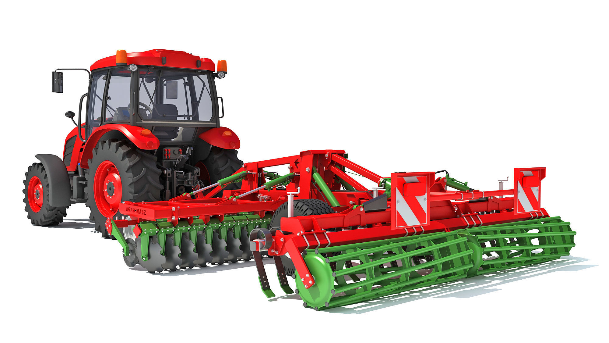 Tractor with Trailed Disc Harrow 3D model_3