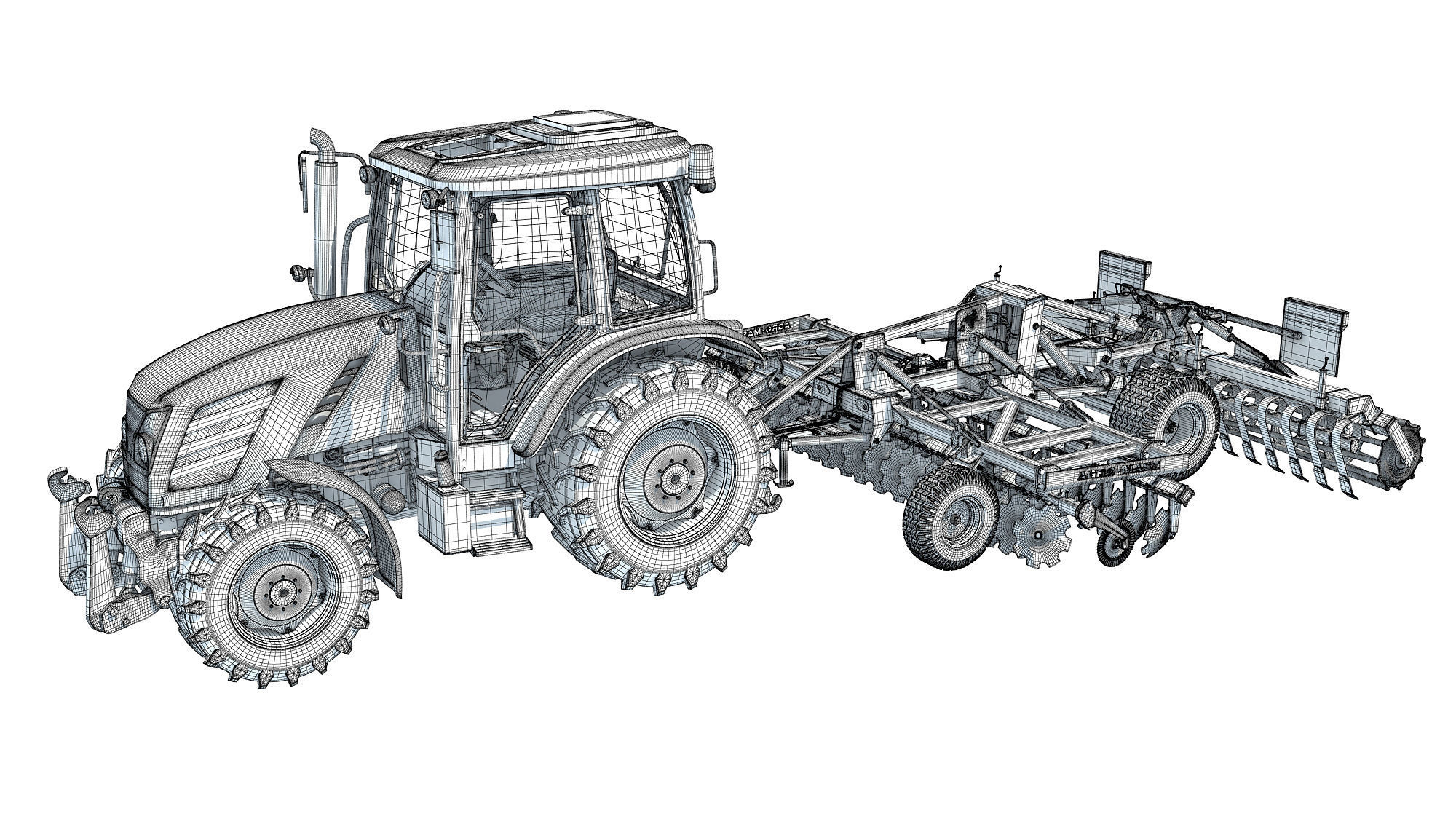 Tractor with Trailed Disc Harrow 3D model_15