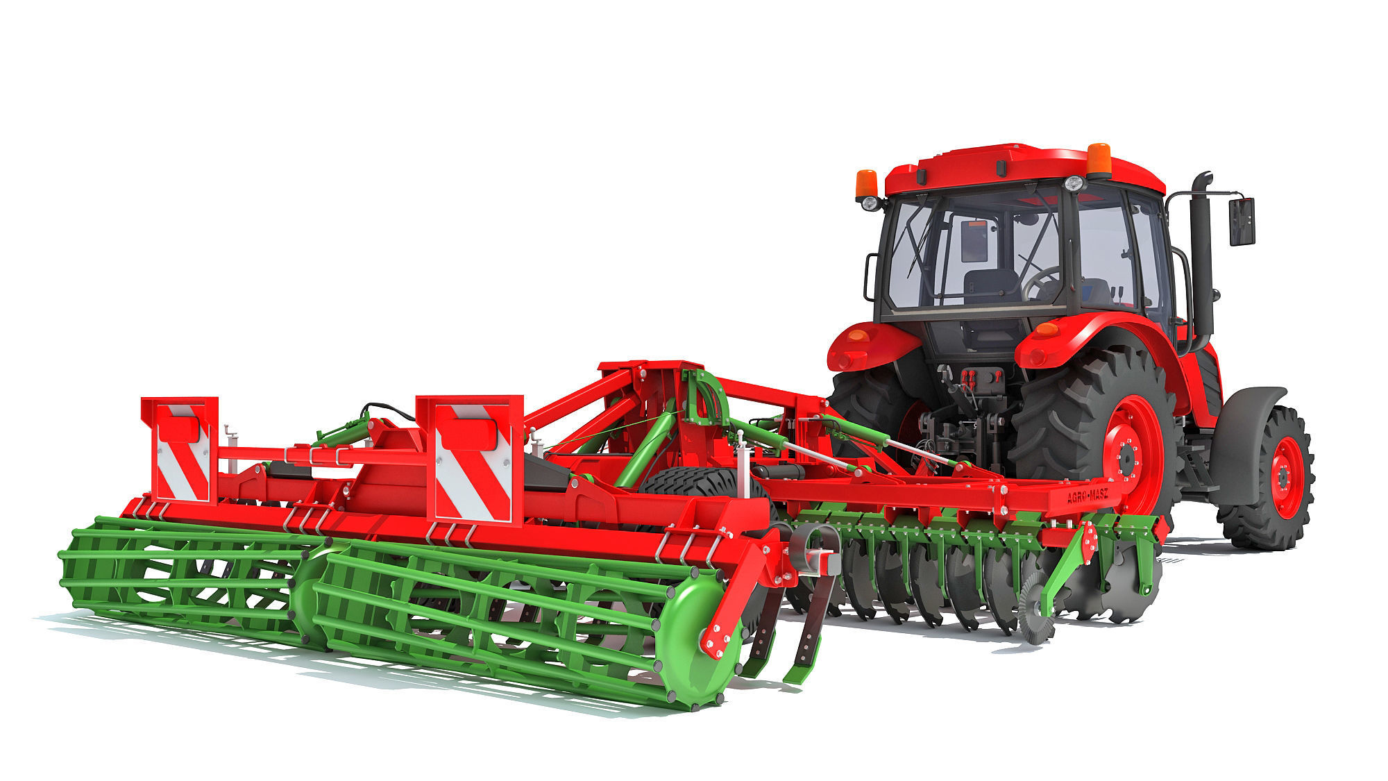 Tractor with Trailed Disc Harrow 3D model_5