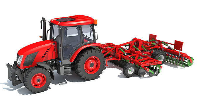 Tractor with Trailed Disc Harrow 3D model