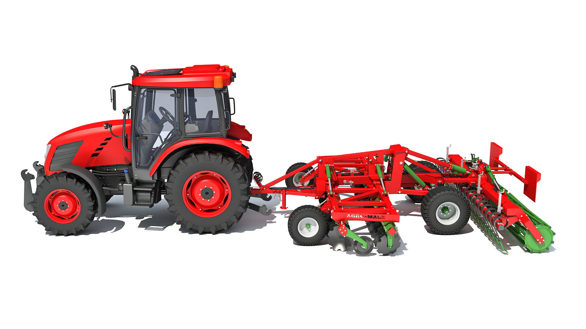 Tractor with Trailed Disc Harrow 3D model_1