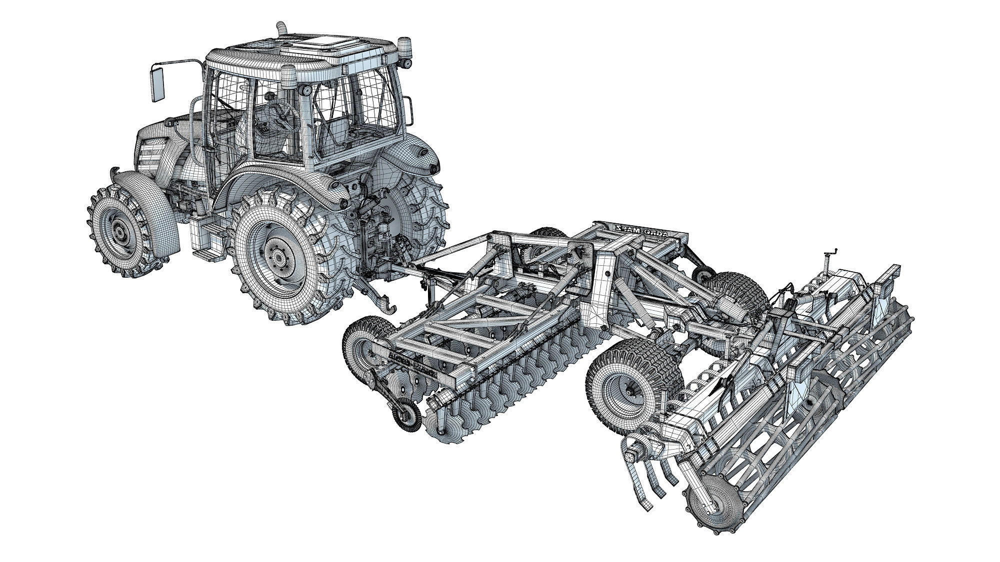 Tractor with Trailed Disc Harrow 3D model_16