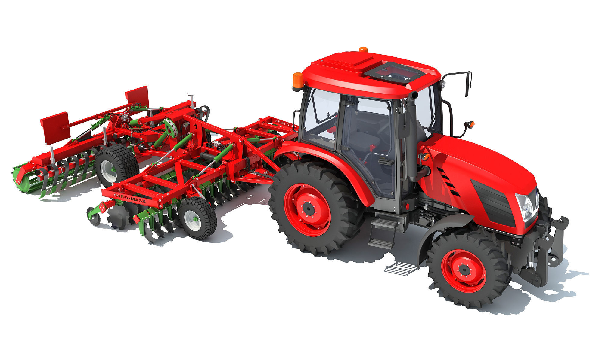 Tractor with Trailed Disc Harrow 3D model_8