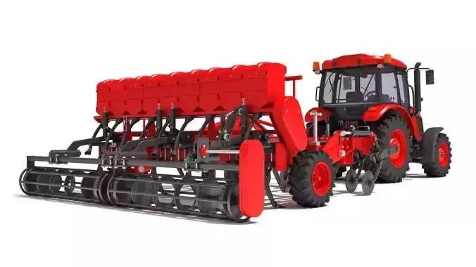 Tractor with Seed Drill 3D model