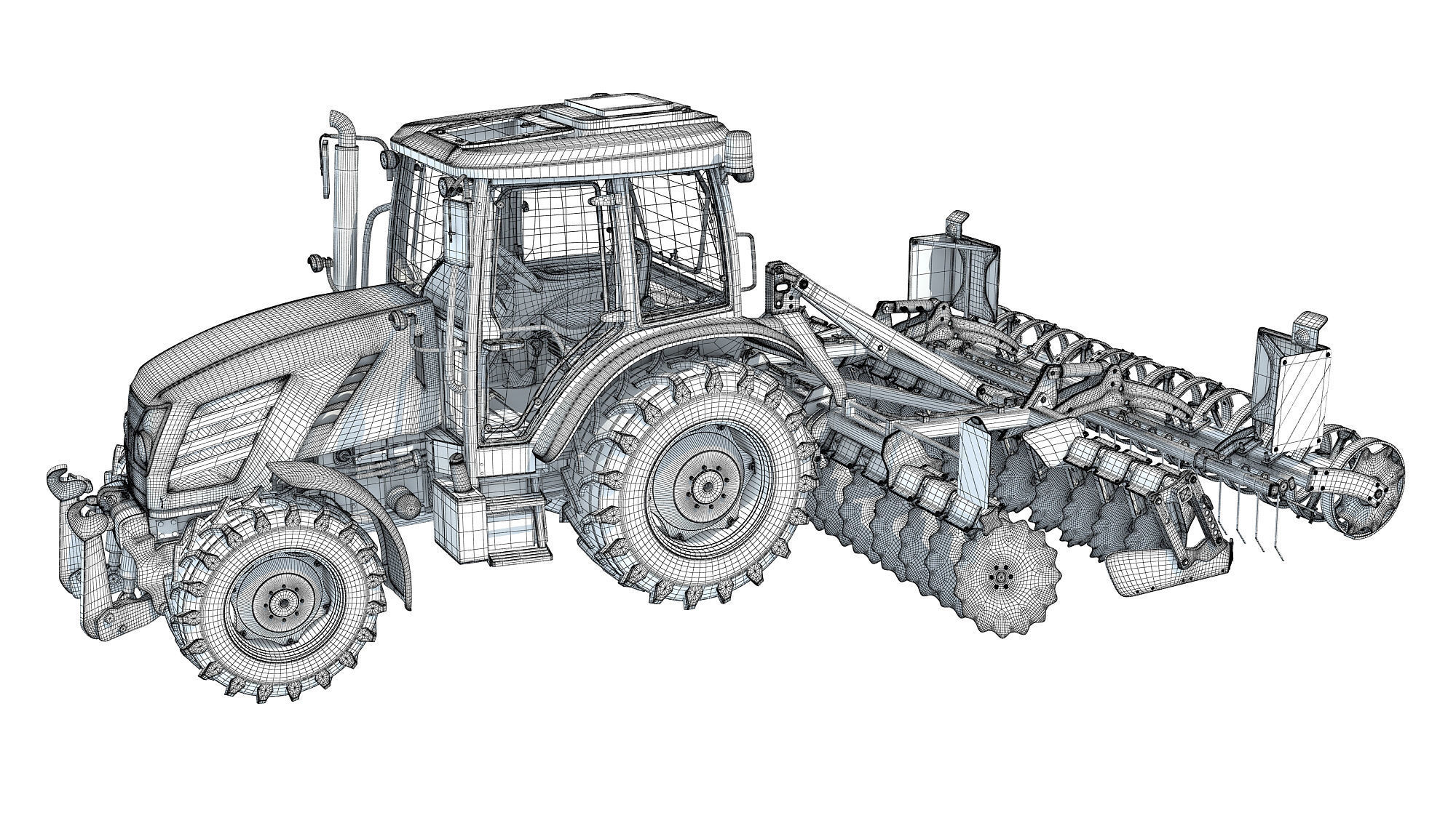 Tractor with Compact Disc Harrow 3D model_15
