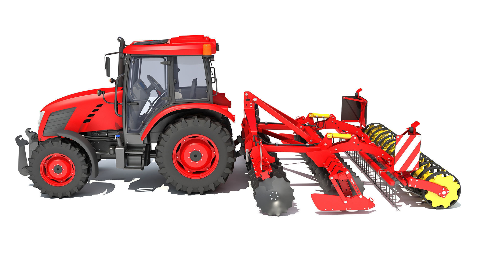 Tractor with Compact Disc Harrow 3D model_2