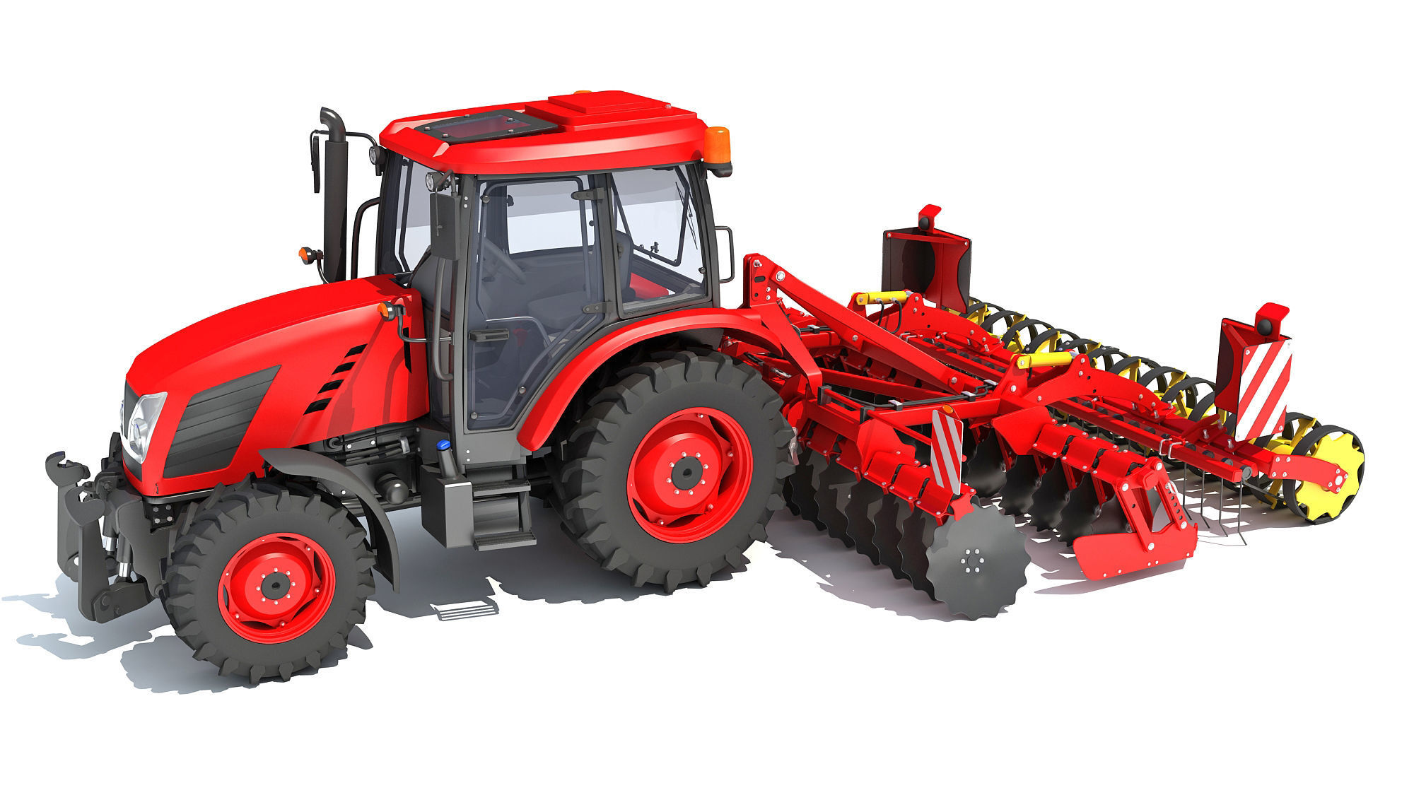 Tractor with Compact Disc Harrow 3D model_1