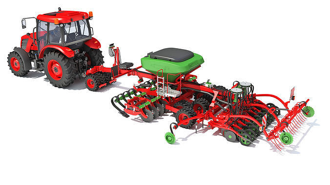 Tractor with Seed Drill 3D model
