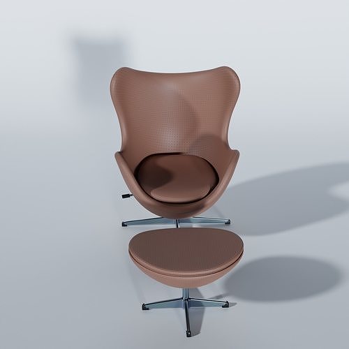 Egg Chair and Footstool Low-poly 3D model 6
