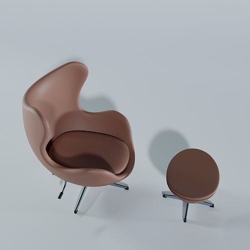 Egg Chair and Footstool Low-poly 3D model 5