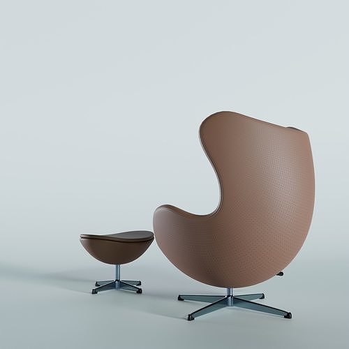 Egg Chair and Footstool Low-poly 3D model 2